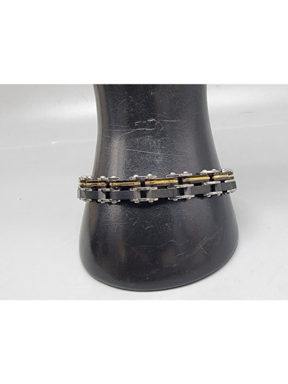 Inox Mens Reversible Stainless Steel Bracelet Gold or Silver & Black Size 7.5" - Picture 8 of 13